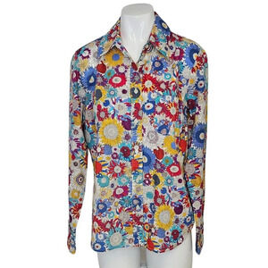 Liberty  Art Fabrics Womens Sunflower Multi Color Button Up Shirt Size Small Art